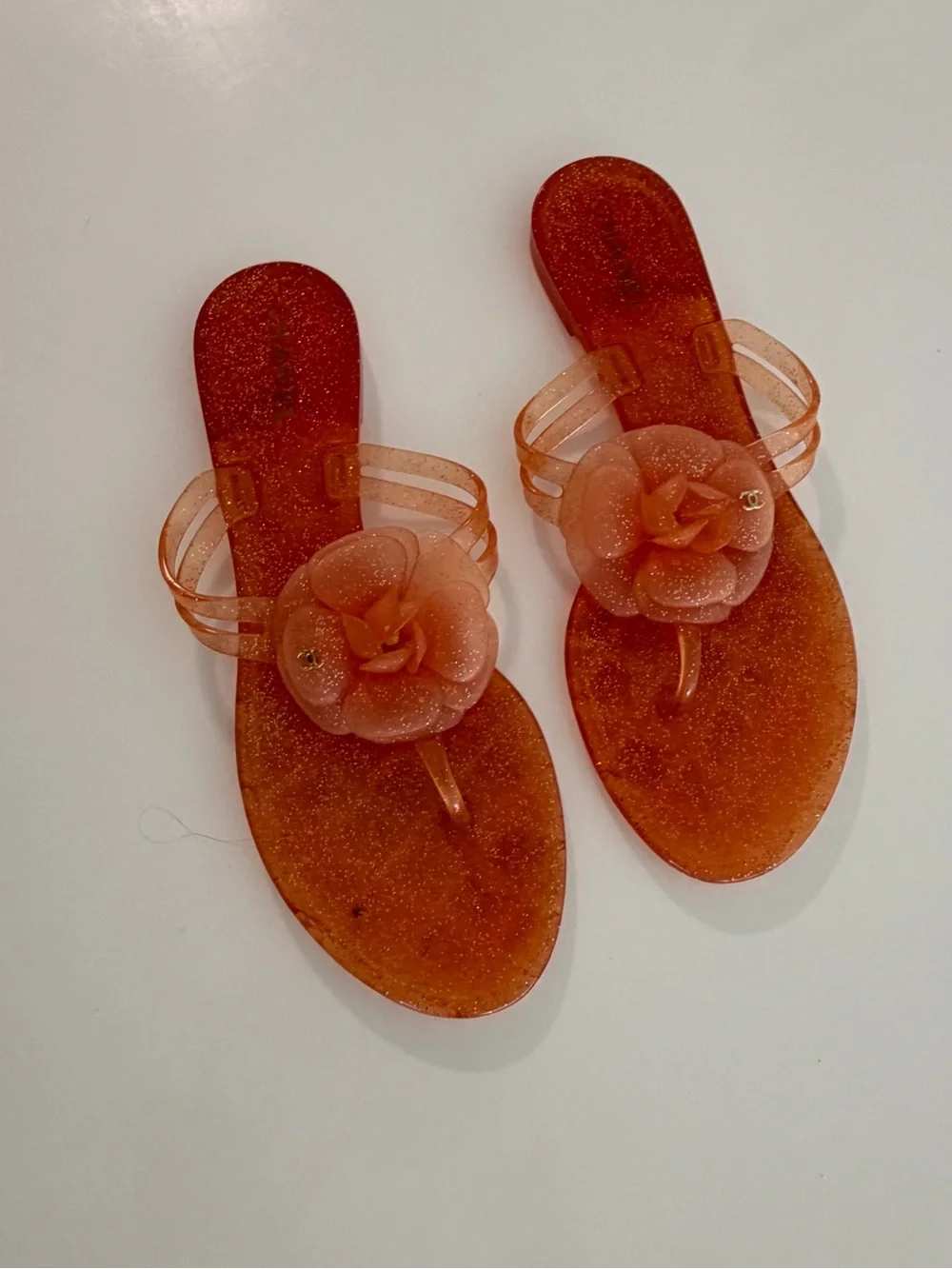CHANEL Glitter Orange Jelly Multi-Strap Sandals